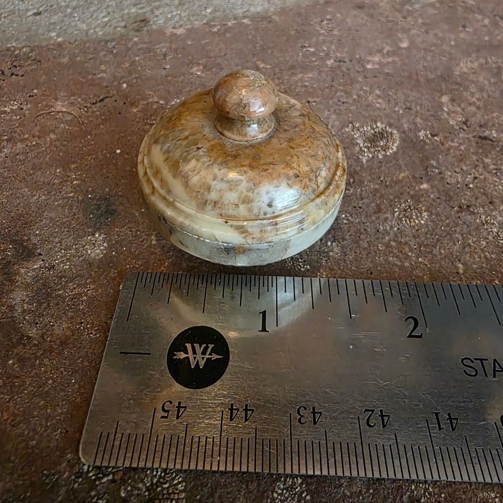 Vintage Miniature Onyx Stone Trinket Box Small Round Carved Marble Jar India - Picture 6 of 6